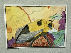 Original Watercolor/Ink BumbleBee Painting, Modern Art: by Lisa Marie McClellan