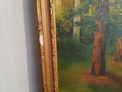 Vintage Original Oil Painting by Gauthier Signed Landscape Path Trees 30 X 15
