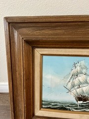 Framed Nautical Ship Painting with Wooden Frame 17/19 Inches