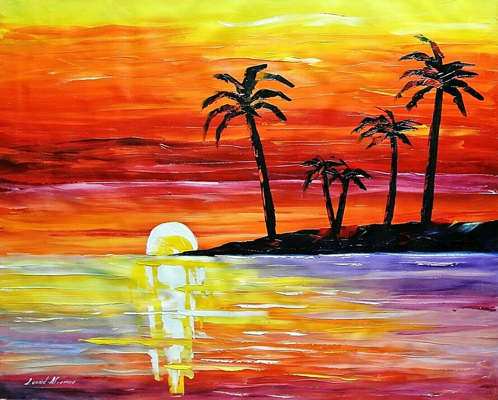 Leonid Afremov-„Sunset Over the Island“-Original Oil/Wrap Canvas/Hand Signed/COA