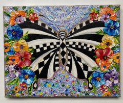 ORIGINAL ACRYLIC impasto Painting BUTTERFLY CHECKED 10″x 8″ by Olga Diduh.