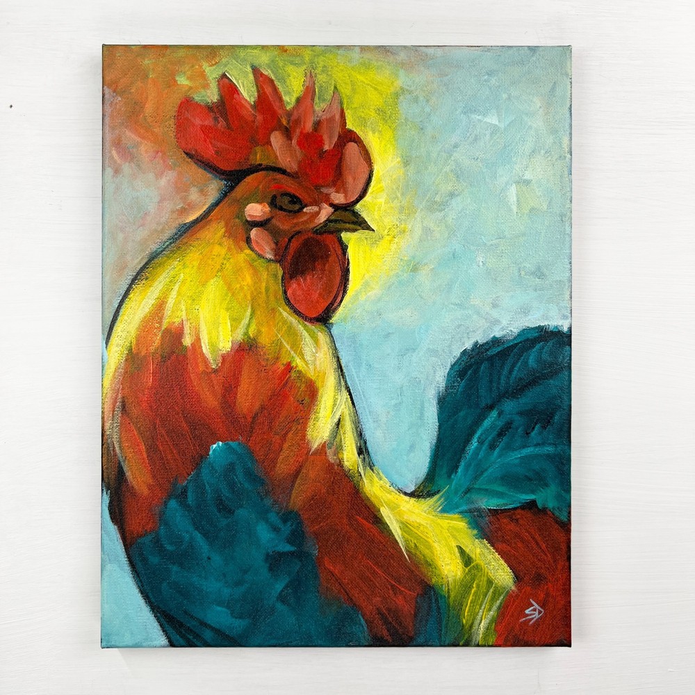 Original Rooster Painting | Modern Kitchen Wall Decor | 11×14 Acrylic on Canvas