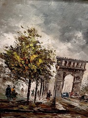 Vintage MCM Original Oil Painting Arc de Triomphe Paris Signed “Burnett” Framed