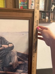 Vtg. Emile Renouf French artist „The Helping Hand“ signed framed print Old Frame