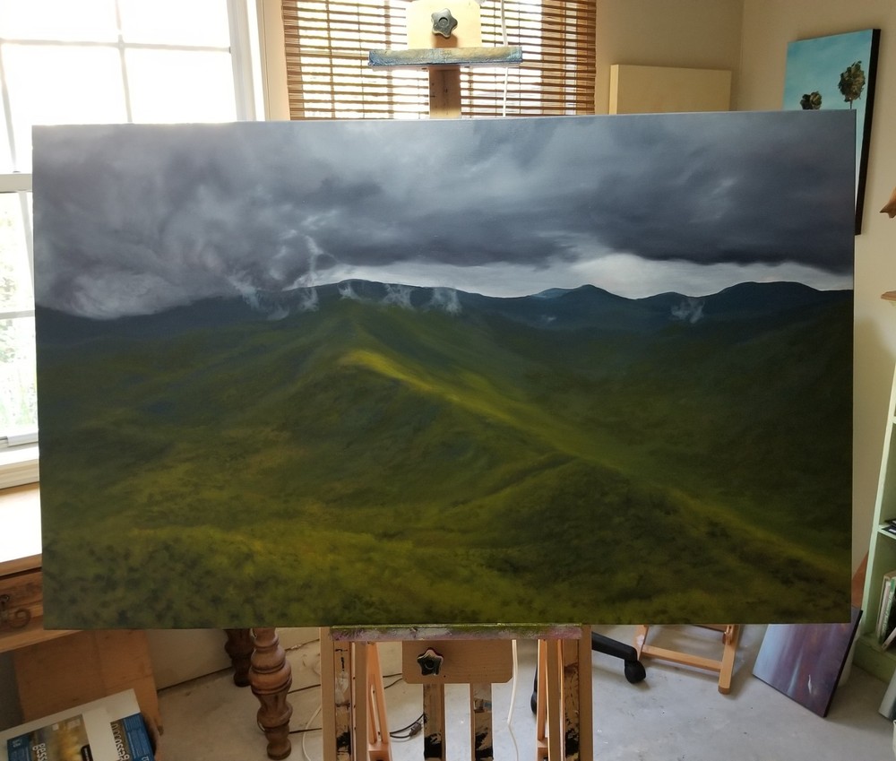 Blue Ridge Mountains, Paintings of mountains, storm clouds, North Carolina paint