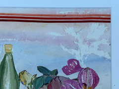 ELLEN WOLF BACKER SIGNED FLORAL PAINTING WATERCOLOR COLLAGE STILL LIFE ART 2000