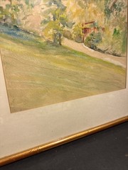 Vintage Japanese Garden Watercolor Painting Framed 25×20 Asian Landscape Art