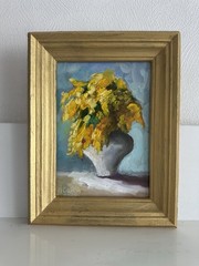 original oil painting Floral Mimosa 15х21cm Wall Art Semi-Abstract Still Life