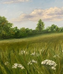 Original Country Landscape Oil Painting Meadow Wild Flowers Rural Field Wall Art