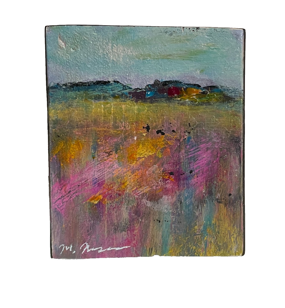 Original Abstract Landscape Mini Art Block Colorful Fields Mary Myers
