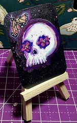 aceo original painting skull Calavera Butterfly Mariposa Mexican Folk Art