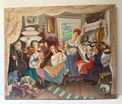 Andrei Hudiakoff Painting Wpa New York Family Mid Century Listed Famous Large