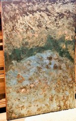 Abstract, Painting, Metallic ,BLUE,pink Gold,Brown,Green, OOAK,Striking Shimmer