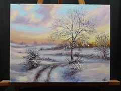 Ukraine Artist Original Winter Landscape Oil Painting Snowy Tree Wall Decor Gift