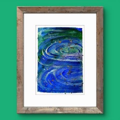Colorful Water Ripples Abstract Impressionist Original Watercolor 5×7 Signed.