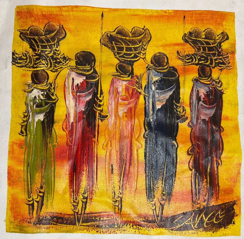 ORIGINAL Oil Acrylic PAINTING On Canvas Signed By Sawe Tribal Masai Art 9×9