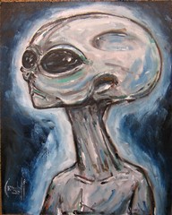 Roswell ROSE Area 51 alien grey ET oil painting Wood original art signed Crowell