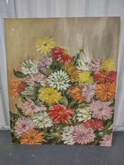 Vintage Bouquet Painting on Canvas Illegibly Signed Unframed 24 X 20