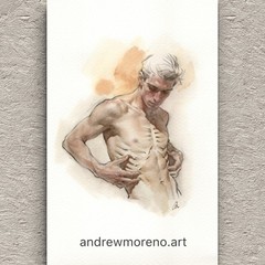 Original Watercolor Painting Male Figure Study Book Page (5.5 × 8.5 inches)