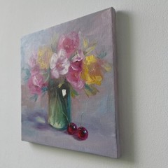 Colorful Floral Bouquet Original Oil Painting Impressionist Still Life Wall Art