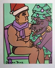 Gay Interest Christmas Muscle Male Dog Original Oil Painting Oxana Diaz 8″ x 10″