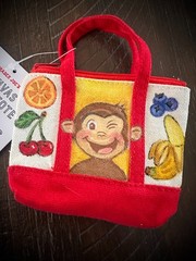 Hand Painted Trader Joe’s Red Micro Tote Bag „Curious George“ Canvas