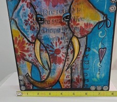 Original Art Print on Cradled Wood Surface, 8 x 10, Whimsy Elephant, Mixed Media