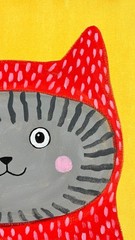 Gray Tabby Cat in Costume Portrait Painting, Whimsical Cat Art 12×12