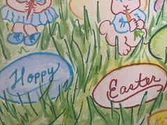 Painting Watercolor Original Art FLIRTING BUNNIES Easter Kristi C Jones Eggs