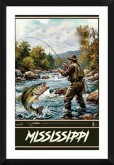 Bass Fly Fishing Travel Poster Mississippi Print, Canvas, or Framed