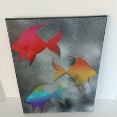 Abstract Painting of Angelfish , Rainbow Tropical Fish Art on 14×11 Canvas NWOT