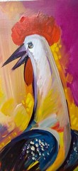 JHOSY JIMENEZ 1961 ACRYLIC PAINTING CANVAS 2011 SIGNED TITLED ROOSTER DOMINICAN