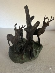 Animal Bronze 19th Century Deer Group By Ronl 1971