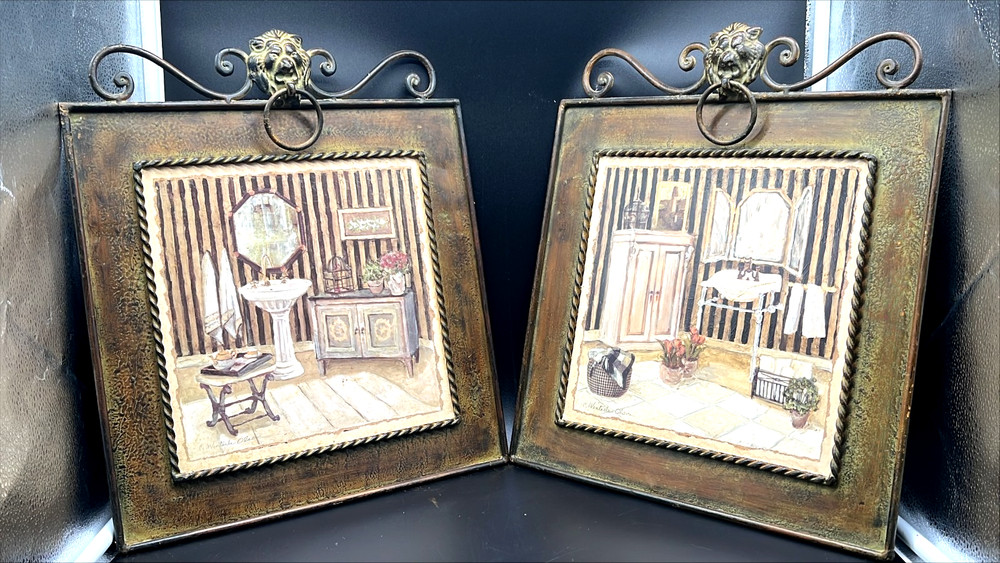 2 PC C Winterle Olson Metal Wall Art Vanity Powder Room Lions Head Knocker 16×14