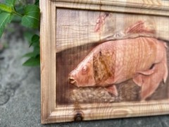 Carpfishing Fisherman Catches Carp Large Wood Carving Multicolor Picture Woodwor