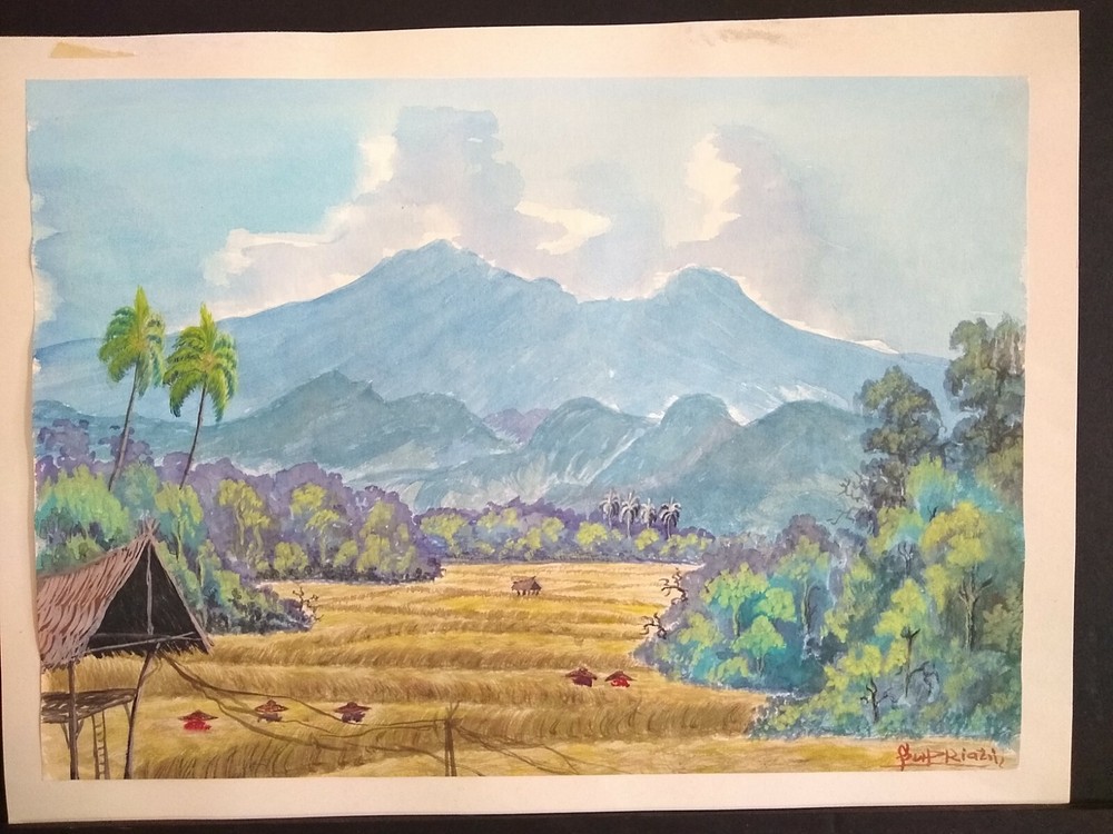 Vintage Original Gouache Painting of Vietnamese Field Workers.