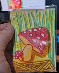 ACEO original abstract mushroom nature series 1 of 12 size 2 1/2″-3 1/2″