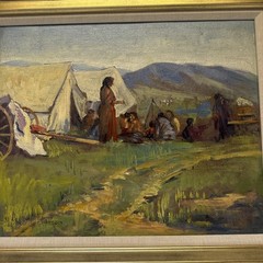 Antique Painting American Indian Camp Landscape Munson Impressionism Rare Oil