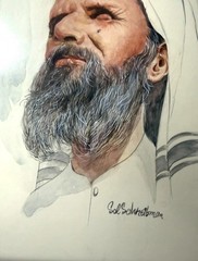 Vintage original Sol Schreibman Jewish Rabbi Man watercolor painting portrait