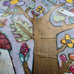 Folk Art ORIGINAL Tree Bird Flower Branch Berry Botanical Bee Nature Whimsy Bugs
