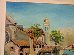 Original Oil on Board Painting Gold Gilt 18 x 15 Frame Venice Italy Souvenir