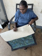 Roseanne Morton Petyar, Authentic Aboriginal Art.Size,90 x 60cm. Medicine Leaf