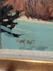 Framed Mark Ogle 1983 „Winter Base“ Oil on Masonite Cowboy Packhorse Western Art