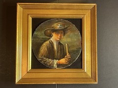 Boy with a Vest Oil on Canvas Copy of Vasily Tropinin Framed Red Wood Gilded