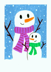 ACEO Original Snowman Scarf Christmas Winter Painting Atc Mini Art OneCraftyLady