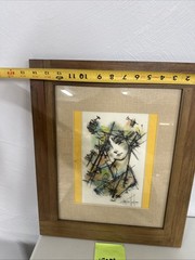 Artist Dibuso Abstract Girl Mixed Media Water Color Pen Framed Signed 2016