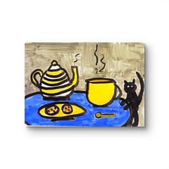 Cookies Tea And Kitty Abstract Expressionist Original Watercolor Painting ACEO