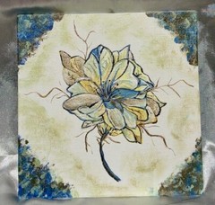 OOAK Original Painting, „Dahlia Style“ Acrylic Paint, Blue, Gold & Pearl