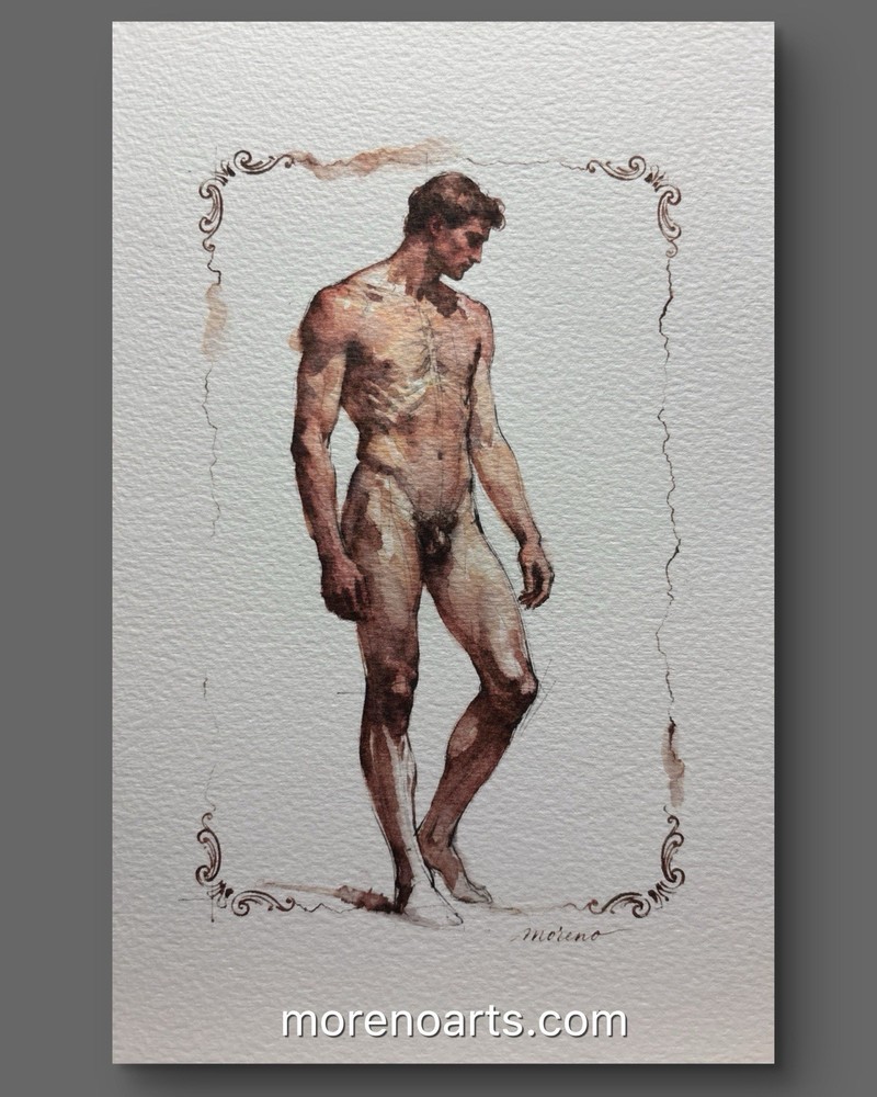 Original Watercolor Painting Male Figure Portrait Book Page (5.5 × 8.5 inches)