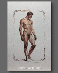 Original Watercolor Painting Male Figure Portrait Book Page (5.5 × 8.5 inches)